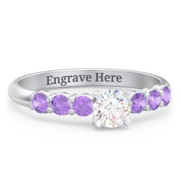 1/3 ct. Round Gemstone Engagement Ring with Side Gemstones in 925 Sterling Silver with White Premium Zirconia and Amethyst