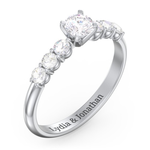 1/3 ct. Round Gemstone Engagement Ring with Side Gemstones – 10K White Gold with White Premium Zirconia and Cubic Zirconia