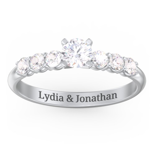 1/3 ct. Round Gemstone Engagement Ring with Side Gemstones – 10K White Gold with White Premium Zirconia and Cubic Zirconia