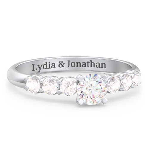 1/3 ct. Round Gemstone Engagement Ring with Side Gemstones – 10K White Gold with White Premium Zirconia and Cubic Zirconia
