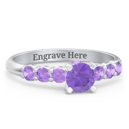 1/2 ct. Round Gemstone Peek-A-Boo Engagement Ring with Side Gemstones in 925 Sterling Silver with Amethyst