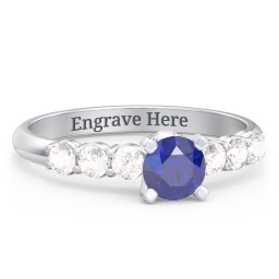 1/2 ct. Round Gemstone Peek-A-Boo Engagement Ring with Side Gemstones in 10K Solid White Gold with Blue Sapphire and Cubic Zirconia