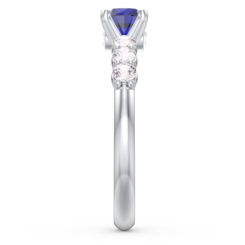1/2 ct. Round Gemstone Peek-A-Boo Engagement Ring with Side Gemstones – 10K White Gold with Blue Sapphire and Cubic Zirconia