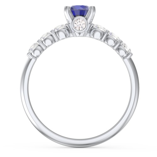 1/2 ct. Round Gemstone Peek-A-Boo Engagement Ring with Side Gemstones – 10K White Gold with Blue Sapphire and Cubic Zirconia