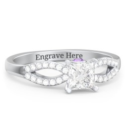 1/2 ct. Princess Gemstone Split Peek-A-Boo Engagement Ring with Accents in 925 Sterling Silver with White Premium Zirconia and Amethyst
