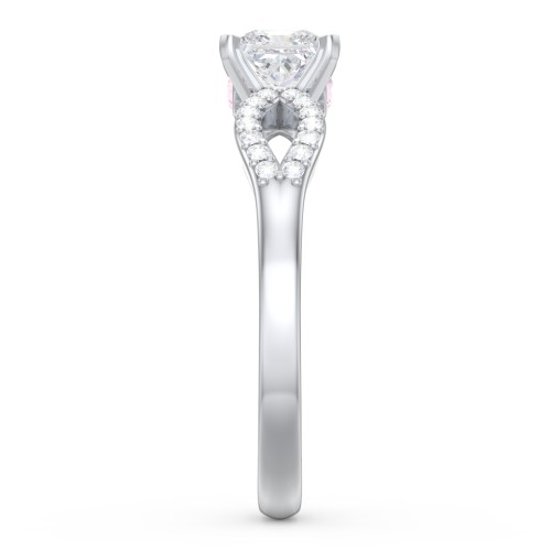 1/2 ct. Princess Gemstone Split Peek-A-Boo Engagement Ring with Accents – 10K White Gold with White Premium Zirconia and Pink Tourmaline