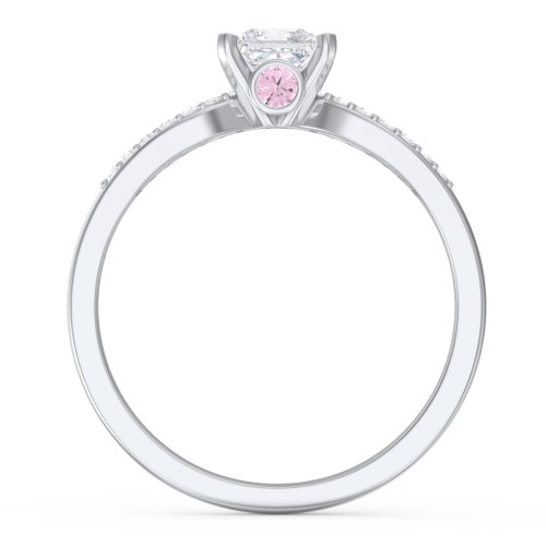 1/2 ct. Princess Gemstone Split Peek-A-Boo Engagement Ring with Accents – 10K White Gold with White Premium Zirconia and Pink Tourmaline