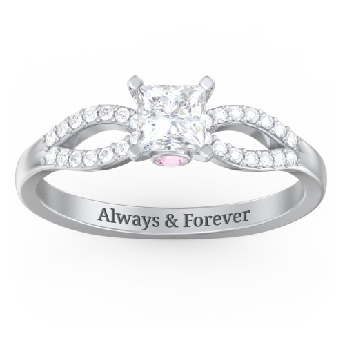 1/2 ct. Princess Gemstone Split Peek-A-Boo Engagement Ring with Accents – 10K White Gold with White Premium Zirconia and Pink Tourmaline
