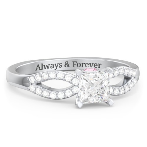 1/2 ct. Princess Gemstone Split Peek-A-Boo Engagement Ring with Accents – 10K White Gold with White Premium Zirconia and Pink Tourmaline