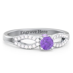 1/4 ct. Round Gemstone Split Peek-A-Boo Engagement Ring with Accents in 925 Sterling Silver with Amethyst and White Premium Zirconia