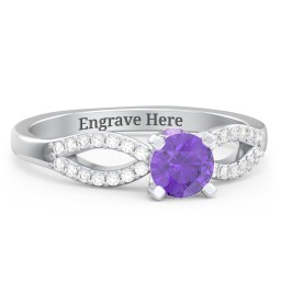 1/2 ct. Round Gemstone Split Peek-A-Boo Engagement Ring with Accents in 925 Sterling Silver with Amethyst and White Premium Zirconia