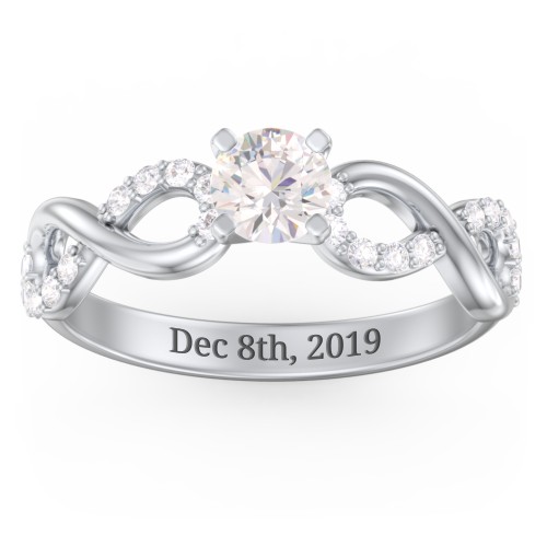 1/2 ct. Round Gemstone Infinity Engagement Ring with Accent Stones – 10K White Gold with Cubic Zirconia and White Premium Zirconia