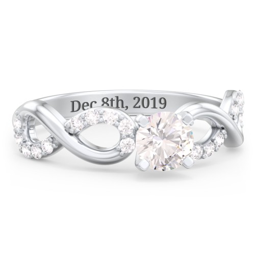 1/2 ct. Round Gemstone Infinity Engagement Ring with Accent Stones – 10K White Gold with Cubic Zirconia and White Premium Zirconia