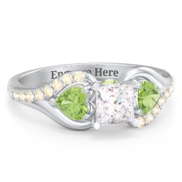 1/2 ct. Princess Gemstone Peek-A-Boo Engagement Ring with Heart Stones & Accents Stones in 925 Sterling Silver
