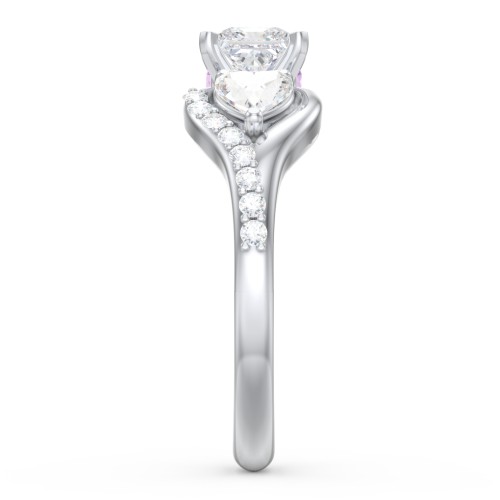 1/2 ct. Princess Gemstone Peek-A-Boo Engagement Ring with Heart Stones & Accents Stones – 10K White Gold with White Premium Zirconia, Cubic Zirconia, and Amethyst