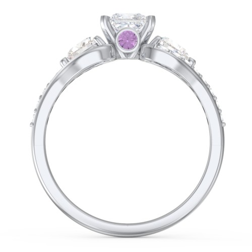 1/2 ct. Princess Gemstone Peek-A-Boo Engagement Ring with Heart Stones & Accents Stones – 10K White Gold with White Premium Zirconia, Cubic Zirconia, and Amethyst