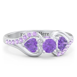 1/4 ct. Round Gemstone Peek-A-Boo Engagement Ring with Heart Stones & Accents Stones in 925 Sterling Silver with Amethyst and Amethyst Premium Zirconia