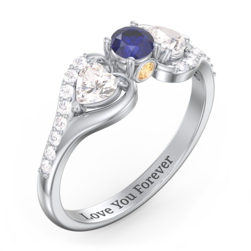 1/4 ct. Round Gemstone Peek-A-Boo Engagement Ring with Heart Stones & Accents Stones – 10K White Gold with Blue Sapphire, Cubic Zirconia, White Premium Zirconia, and Citrine