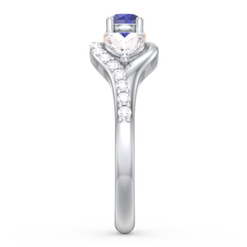 1/4 ct. Round Gemstone Peek-A-Boo Engagement Ring with Heart Stones & Accents Stones – 10K White Gold with Blue Sapphire, Cubic Zirconia, White Premium Zirconia, and Citrine