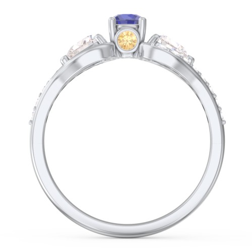 1/4 ct. Round Gemstone Peek-A-Boo Engagement Ring with Heart Stones & Accents Stones – 10K White Gold with Blue Sapphire, Cubic Zirconia, White Premium Zirconia, and Citrine