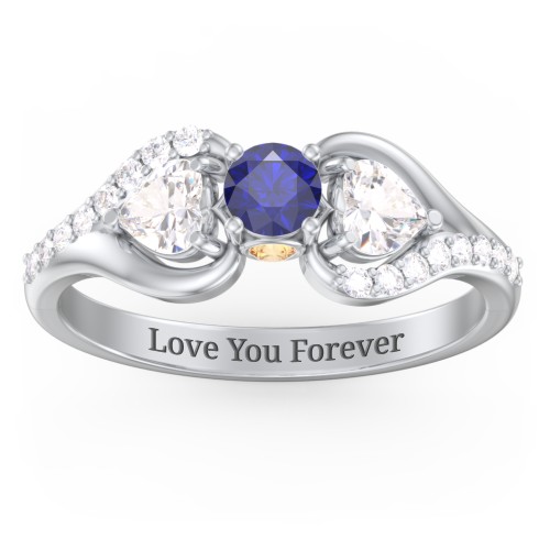 1/4 ct. Round Gemstone Peek-A-Boo Engagement Ring with Heart Stones & Accents Stones – 10K White Gold with Blue Sapphire, Cubic Zirconia, White Premium Zirconia, and Citrine