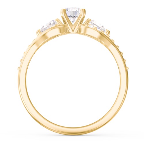 1/3 ct. Round Gemstone Engagement Ring with Heart Stones & Accents Stones – 10K Yellow Gold with White Premium Zirconia and Cubic Zirconia