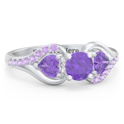 1/2 ct. Round Gemstone Engagement Ring with Heart Stones & Accents Stones in 925 Sterling Silver with Amethyst and Amethyst Premium Zirconia