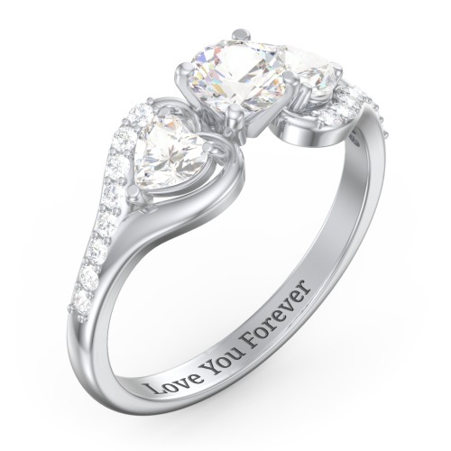 1/2 ct. Round Gemstone Engagement Ring with Heart Stones & Accents Stones – 10K White Gold with Cubic Zirconia and White Premium Zirconia