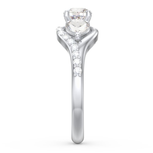 1/2 ct. Round Gemstone Engagement Ring with Heart Stones & Accents Stones – 10K White Gold with Cubic Zirconia and White Premium Zirconia