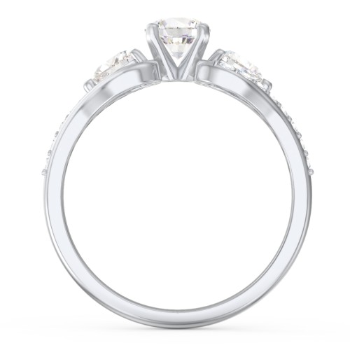 1/2 ct. Round Gemstone Engagement Ring with Heart Stones & Accents Stones – 10K White Gold with Cubic Zirconia and White Premium Zirconia