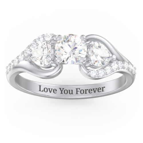 1/2 ct. Round Gemstone Engagement Ring with Heart Stones & Accents Stones – 10K White Gold with Cubic Zirconia and White Premium Zirconia
