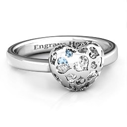 Petite Caged Hearts Ring with 1-3 Stones