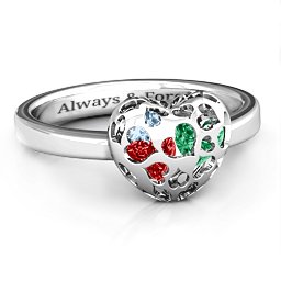 Petite Caged Hearts Ring with 1-3 Stones in 925 Sterling Silver