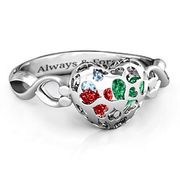 Petite Caged Hearts Ring with 1-3 Stones in 925 Sterling Silver