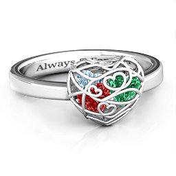 Petite Caged Hearts Ring with 1-3 Stones in 925 Sterling Silver