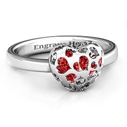 Petite Caged Hearts Ring with 1-3 Stones in 925 Sterling Silver with Garnet, Citrine, Smokey Quartz, and Pink Tourmaline
