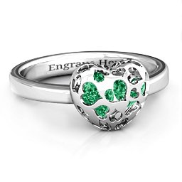 Petite Caged Hearts Ring with 1-3 Stones in 925 Sterling Silver with Emerald, Citrine, Smokey Quartz, and Pink Tourmaline
