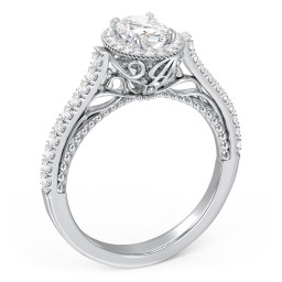 Classic Diamond Engagement Ring with Pave Accented Halo and Initial Setting - "The Brigitte"