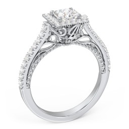 Classic Diamond Engagement Ring with Pave Accented Halo and Initial Setting - "The Brigitte"