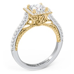 Classic Diamond Engagement Ring with Pave Accented Halo and Initial Setting - "The Brigitte"