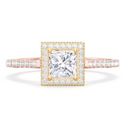 Classic Diamond Engagement Ring with Pave Accented Halo and Initial Setting - "The Brigitte" in 10K Solid Rose Gold with Diamond