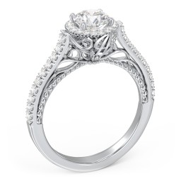 Classic Diamond Engagement Ring with Pave Accented Halo and Initial Setting - "The Brigitte"