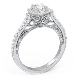 Classic Diamond Engagement Ring with Pave Accented Halo and Initial Setting - "The Brigitte"
