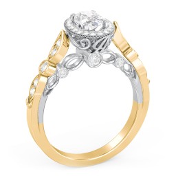 Vintage Diamond Engagement Ring with Accents and Halo Setting - "The Audrey" in 10K Solid Yellow Gold