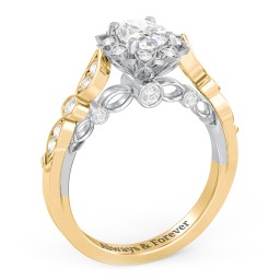 Vintage Solitaire Diamond Engagement Ring with Accents and Floral Setting - "The Audrey" in 10K Solid Yellow Gold