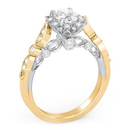 Vintage Solitaire Diamond Engagement Ring with Accents and Floral Setting - "The Audrey" in 10K Solid Yellow Gold