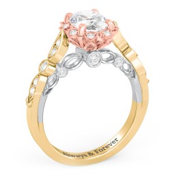 Vintage Solitaire Diamond Engagement Ring with Accents and Floral Setting - "The Audrey" in 10K Solid Yellow Gold