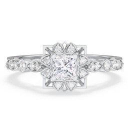 Vintage Solitaire Diamond Engagement Ring with Accents and Floral Setting - "The Audrey"