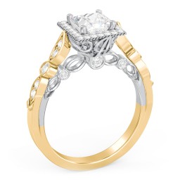Vintage Diamond Engagement Ring with Accents and Halo Setting - "The Audrey" in 10K Solid Yellow Gold