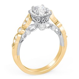 Vintage Diamond Engagement Ring with Accents and Halo Setting - "The Audrey" in 10K Solid Yellow Gold